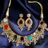 Navratana Matt Gold Necklace wtih Earrings