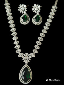 Emerald Dark Green and CZ Necklace