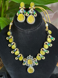 Yellow stone Peacock Necklace set