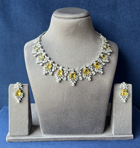 Yellow Stone CZ Necklace with American Diamond Detailing