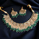 Emerald green coloured artificial uncut polki necklace