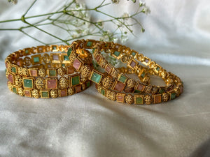 Gold Bangles - Mint Green and Pink