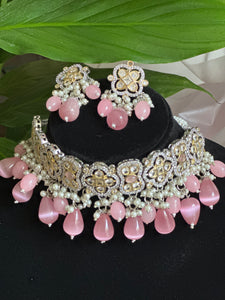 Dual Pink AD Choker with matching Earrings