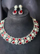 Red Stone and Pearl Combination with CZ Diamond Necklace
