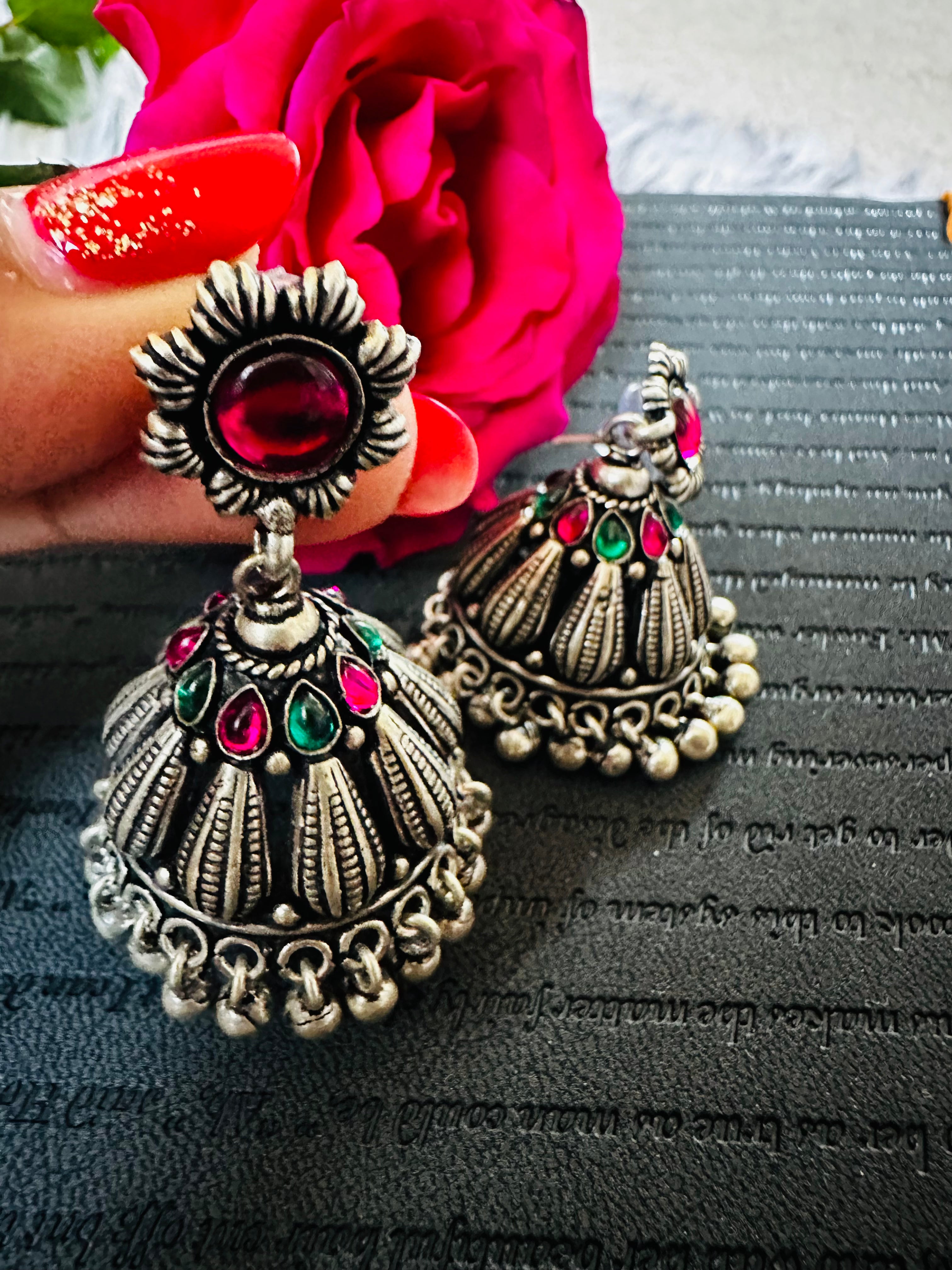Oxidised silver hot sale plated jhumka earrings