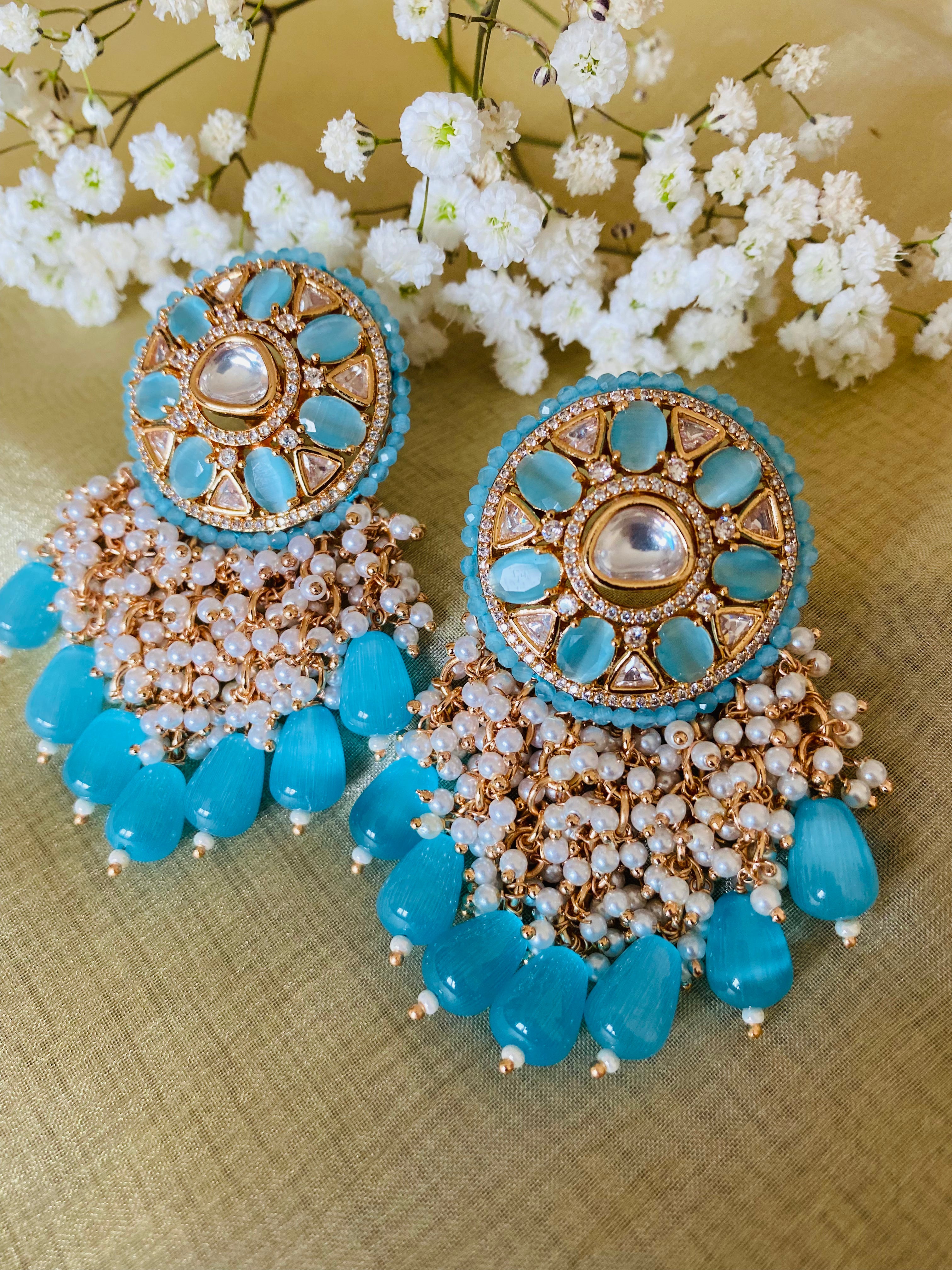Powder Blue Kundan and stone earrings PriVeda