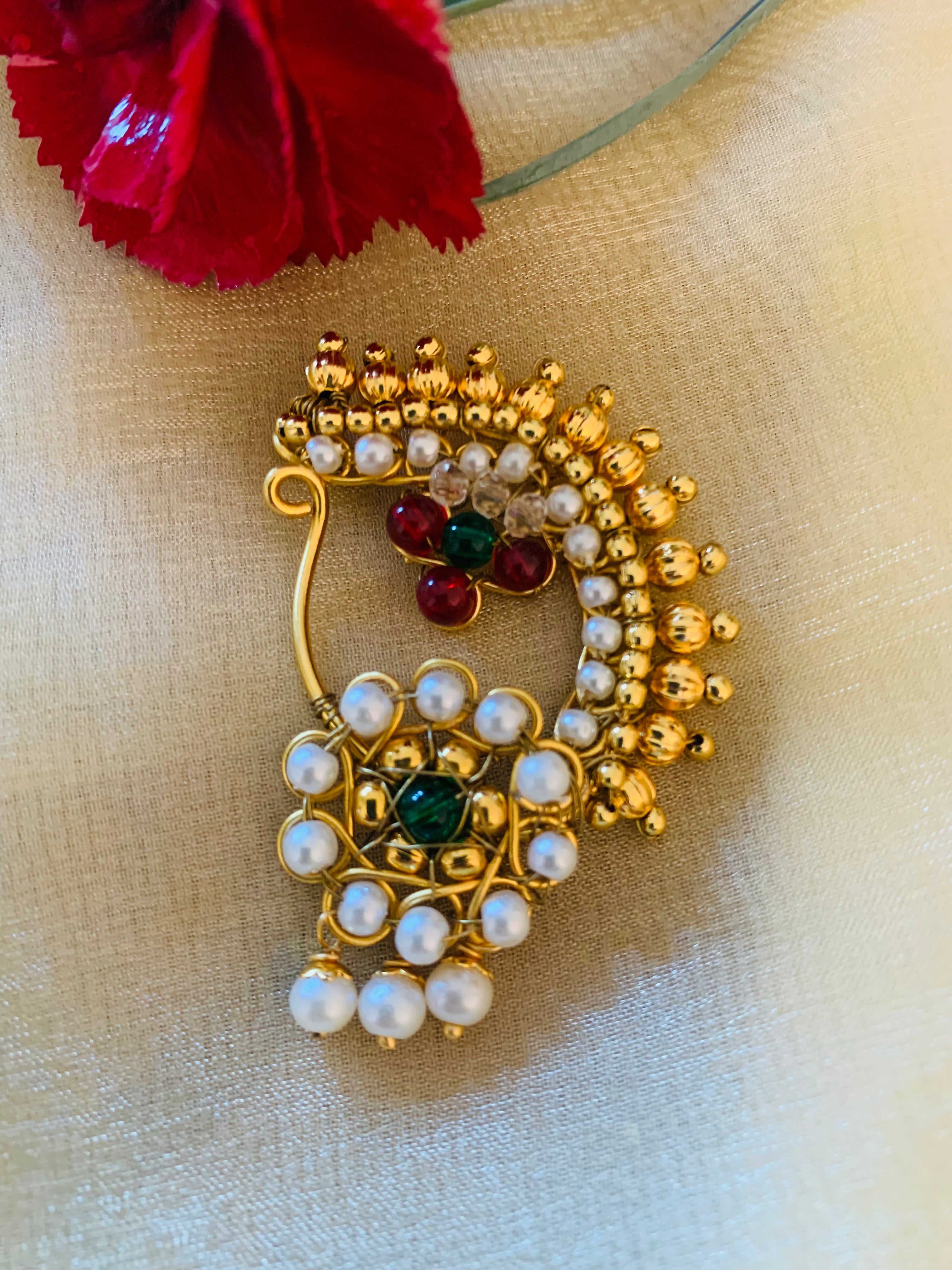 Nath Pearl and brass wire designer handmade PriVeda