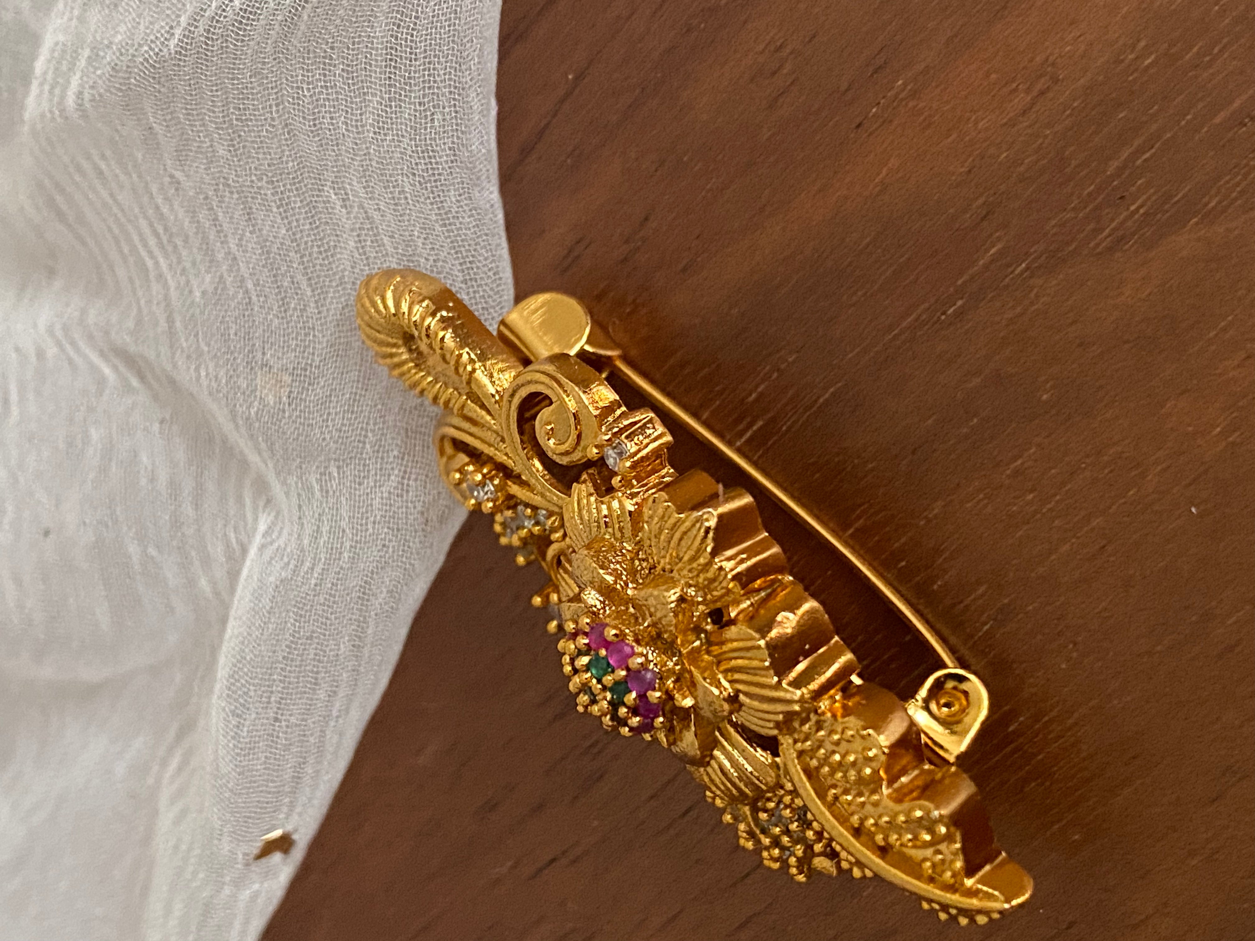 Floral AD Stone Gold Saree Pin PriVeda