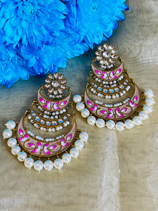 Pink Meenakari Chaand Desinger Earrings