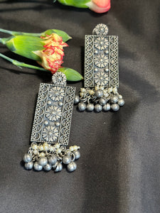 Oxidized Afghan rectangular long Earrings