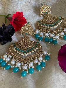 Jade Green andwhite Kundan Designer Earrings