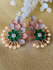 Floral Emerald Rose Gold Earrings