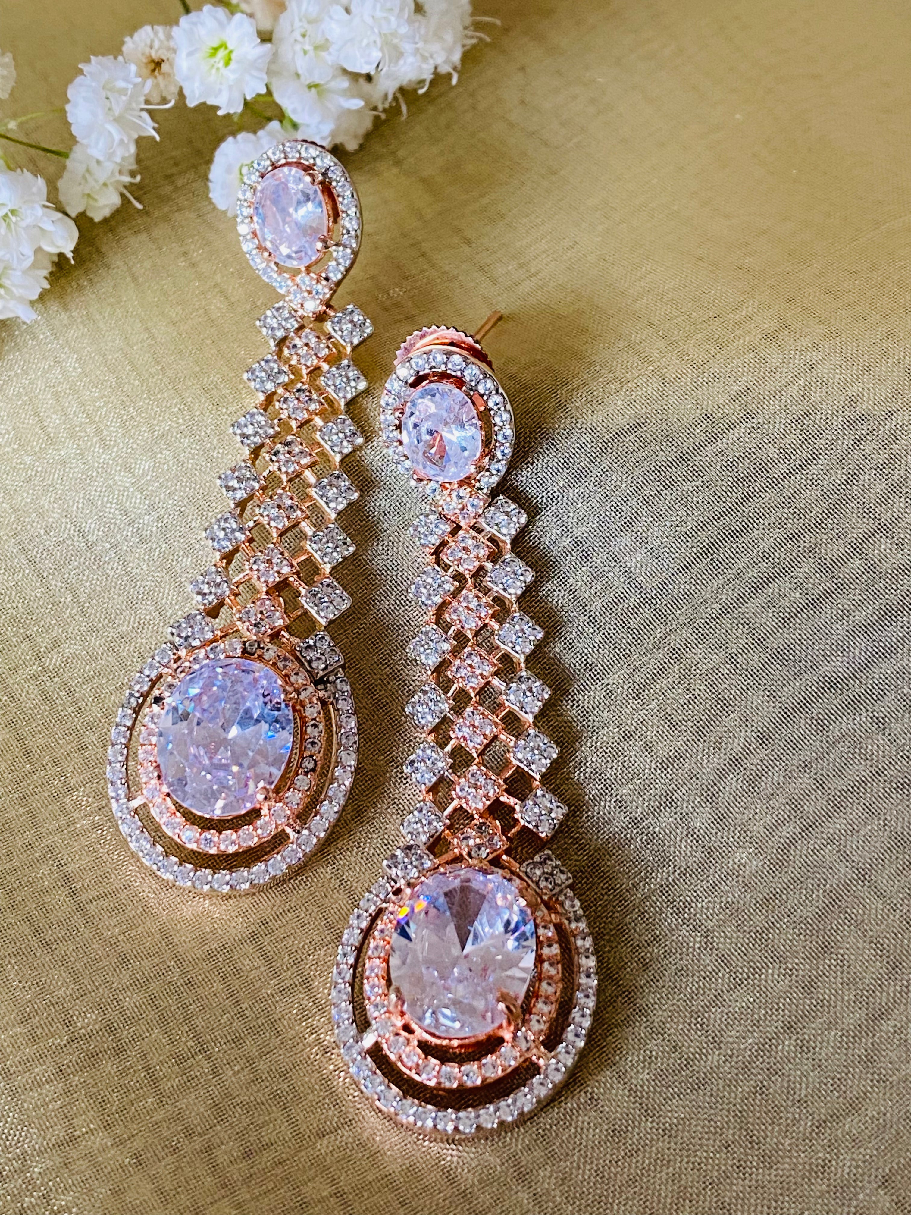 Rose gold long dangle earrings on sale