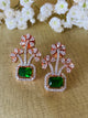 Rose Gold Green /Ruby Stone floral earrings