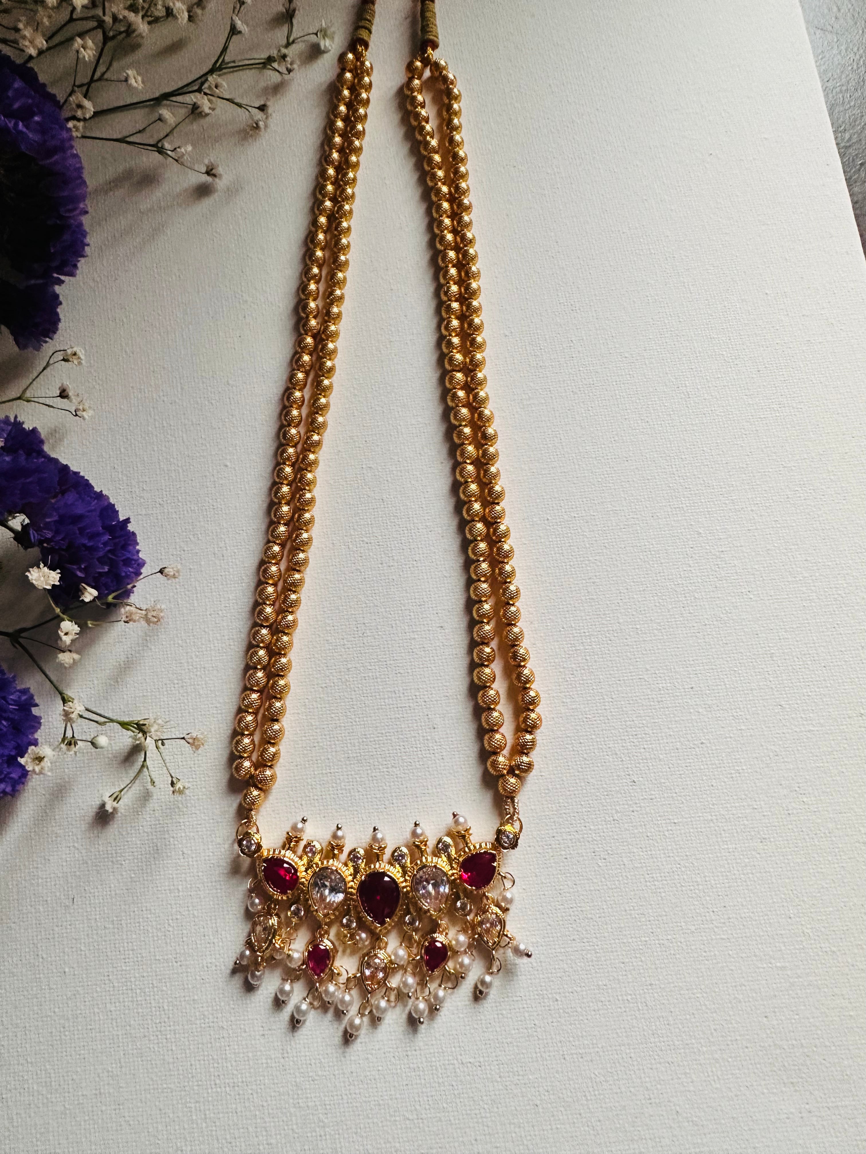 Tanmani Gold long Necklace PriVeda
