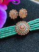 Green beads rose gold tone pendant and stud earrings