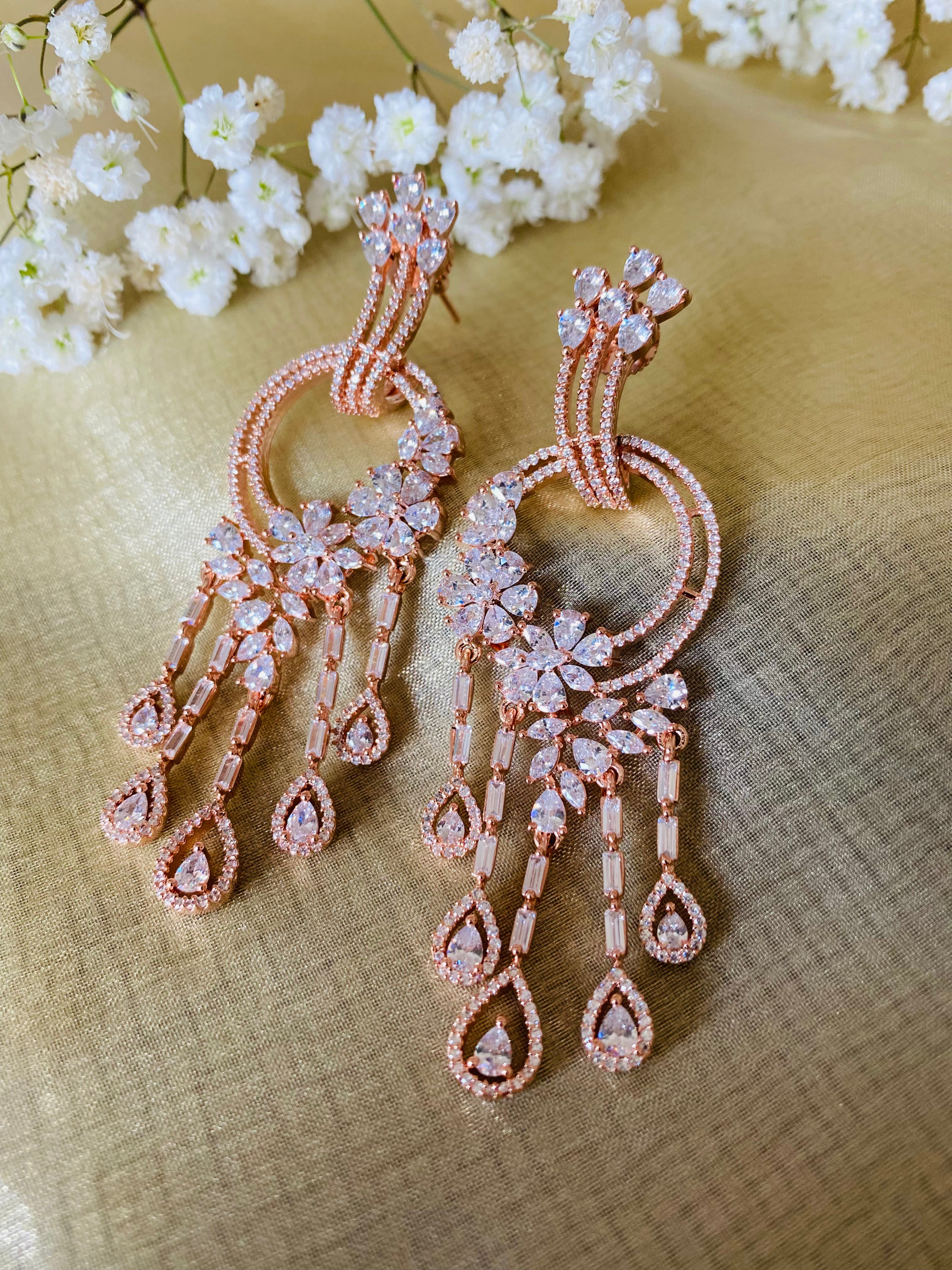 Rose gold stone best sale earrings