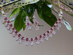 Ruby CZ Necklace with Earring