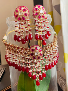 Polki Kundan Red choker with dangler earrings
