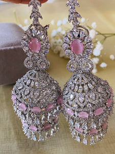 Pink American diamonds Heavy jhumki with ear chain