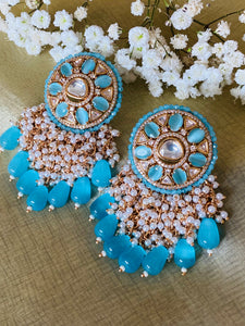 Powder Blue Kundan and stone earrings