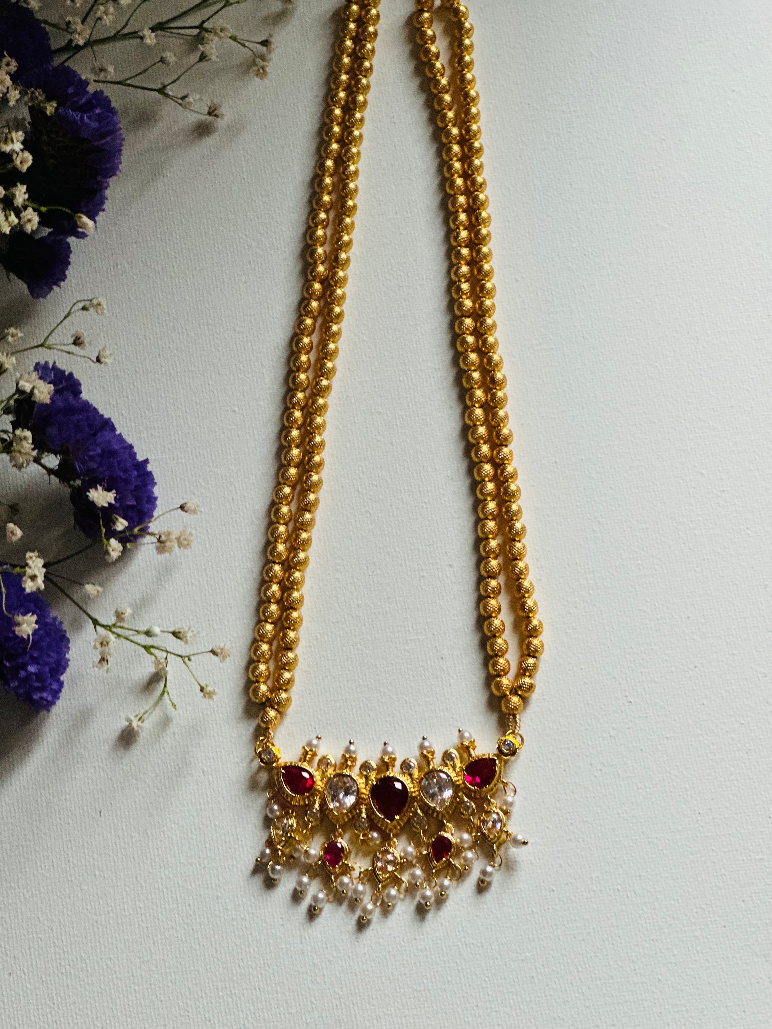 Tanmani Gold long Necklace PriVeda