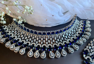 Finest American Diamond Hign Neck Royal blue stone necklace