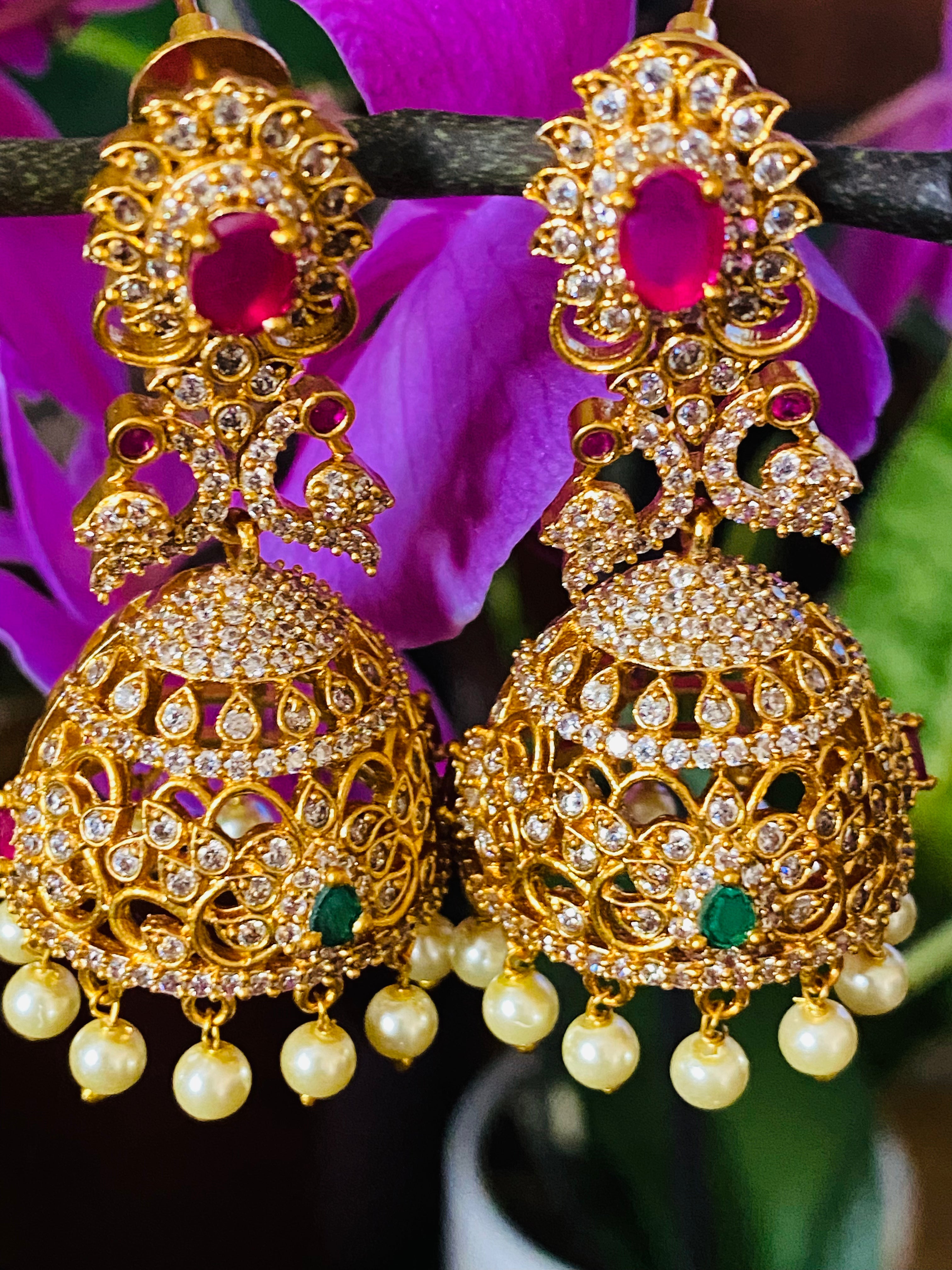 AD Stone Jumbo Jhumkas PriVeda