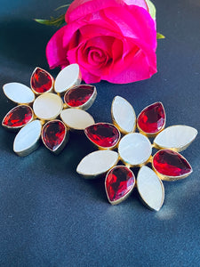 Floral Red and white Earrings
