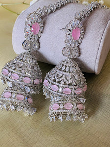 Pink American diamonds Heavy jhumki with ear chain